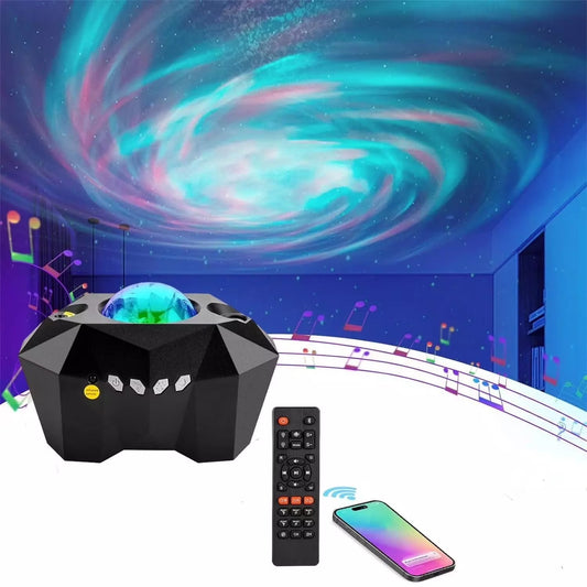 Star Projector with Bluetooth Speaker and Remote, Northern Lights Aurora Projector with Moon and Star