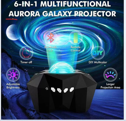 Star Projector with Bluetooth Speaker and Remote, Northern Lights Aurora Projector with Moon and Star